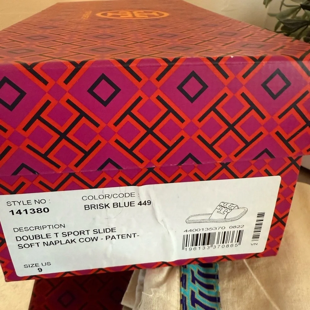 TORY BURCH Double-T Leather Sport Slide Sandal Size 9